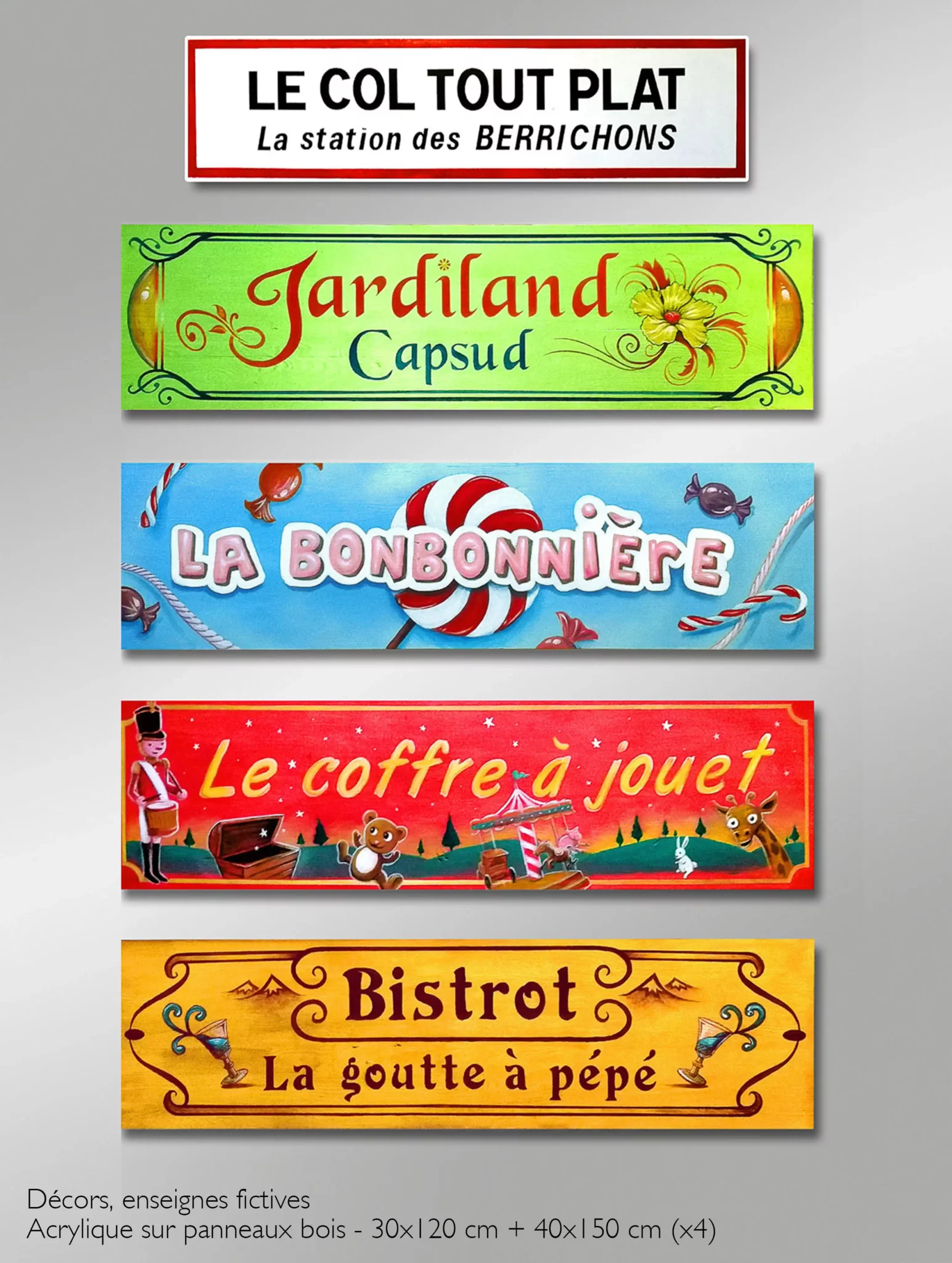 Peinture acrylique sur panneaux en bois - 30 cm x 120 cm et 40 cm x 150 cm