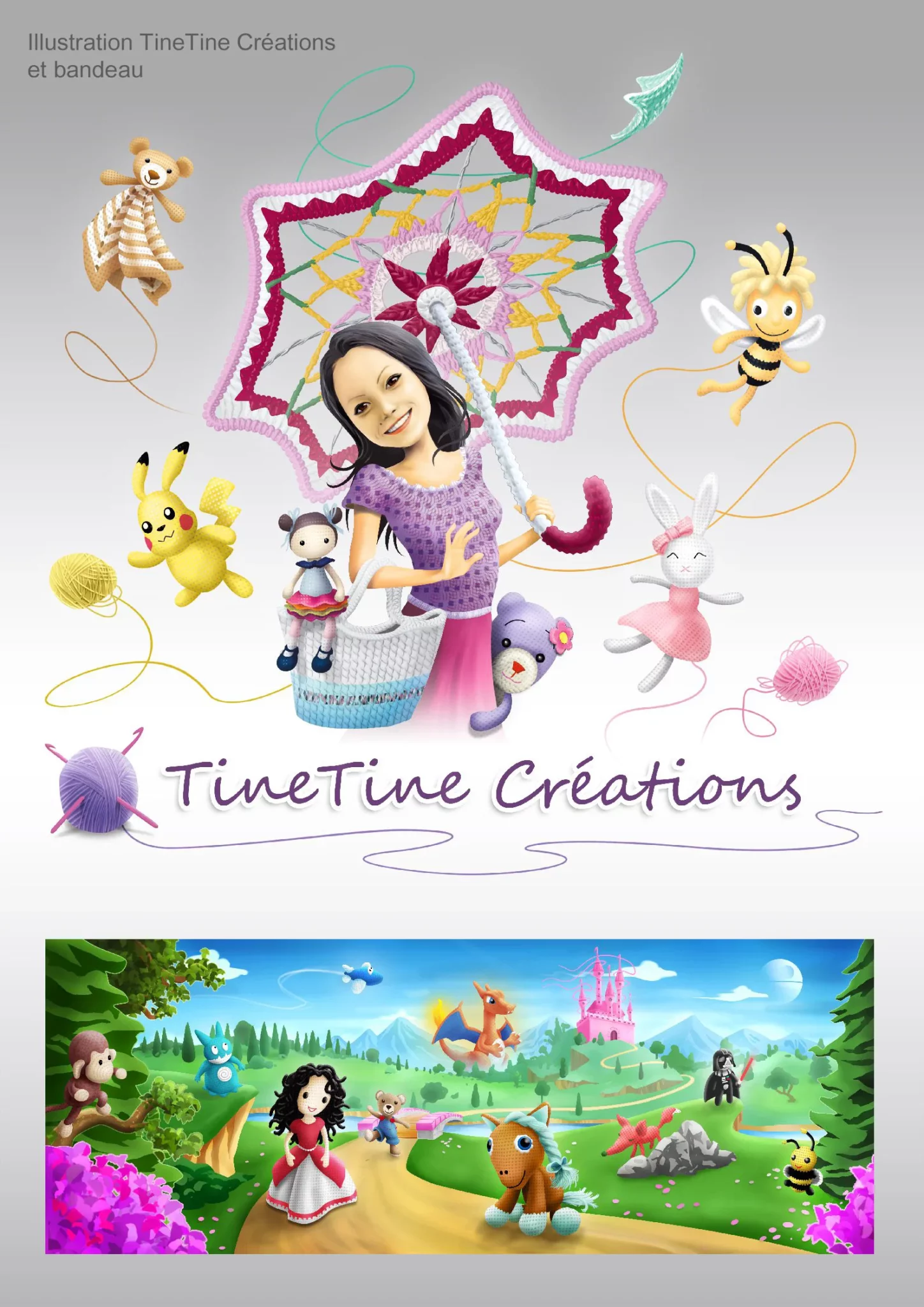 Illustration mascotte et bandeau TineTine créations