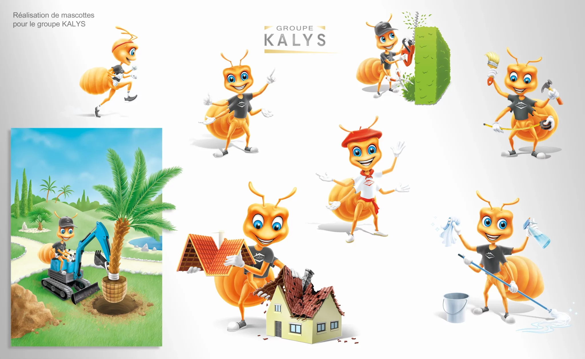 Illustrations de la mascotte des différentes sociétés du Groupe KALYS, La Teste-de-Buch, 33260