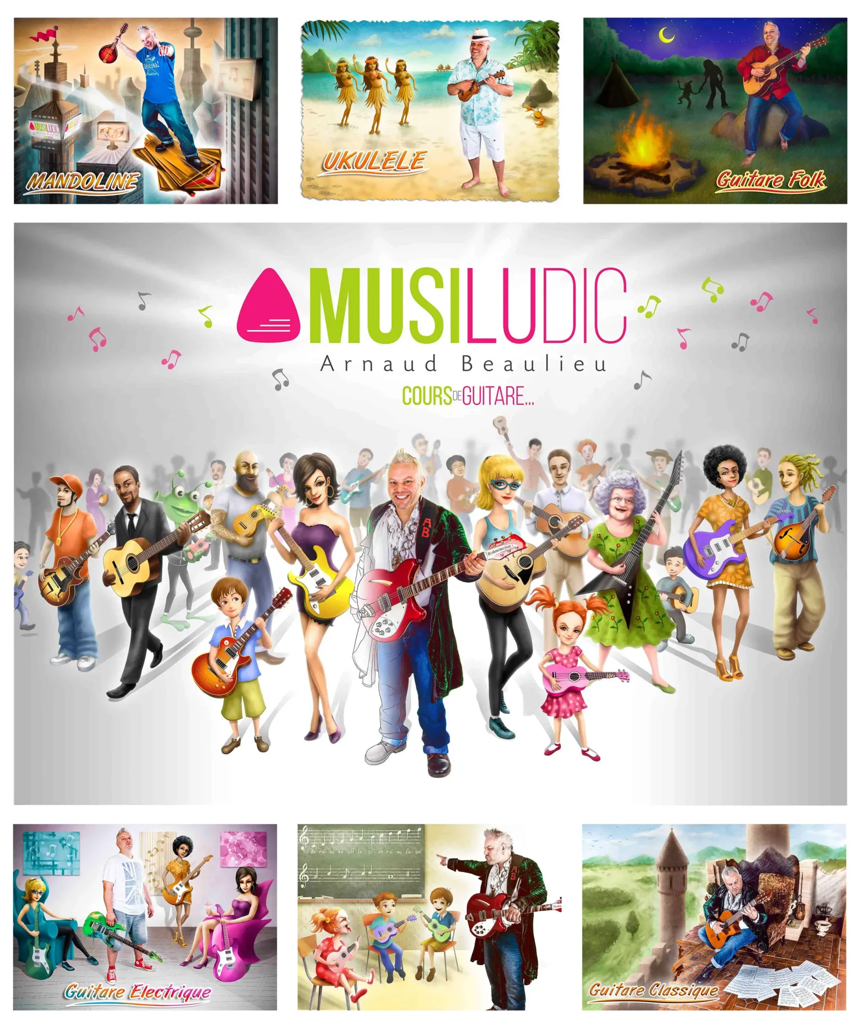 Illustrations pour l'école de cours de guitare MUSILUDIC à Châteauroux - 36000