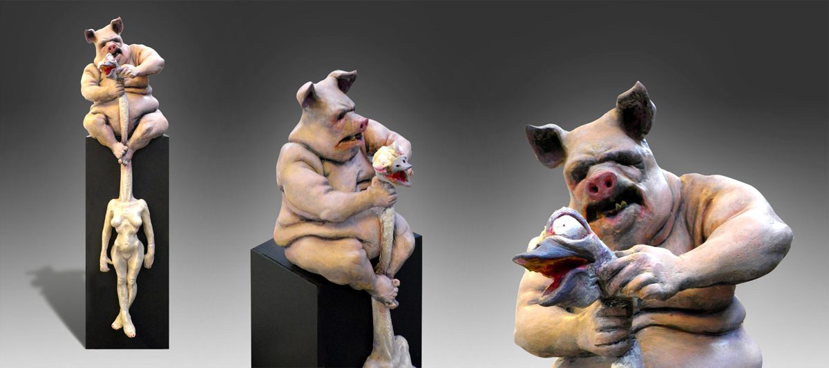 Cochon ostéopathe - terre autodurcissante peinte