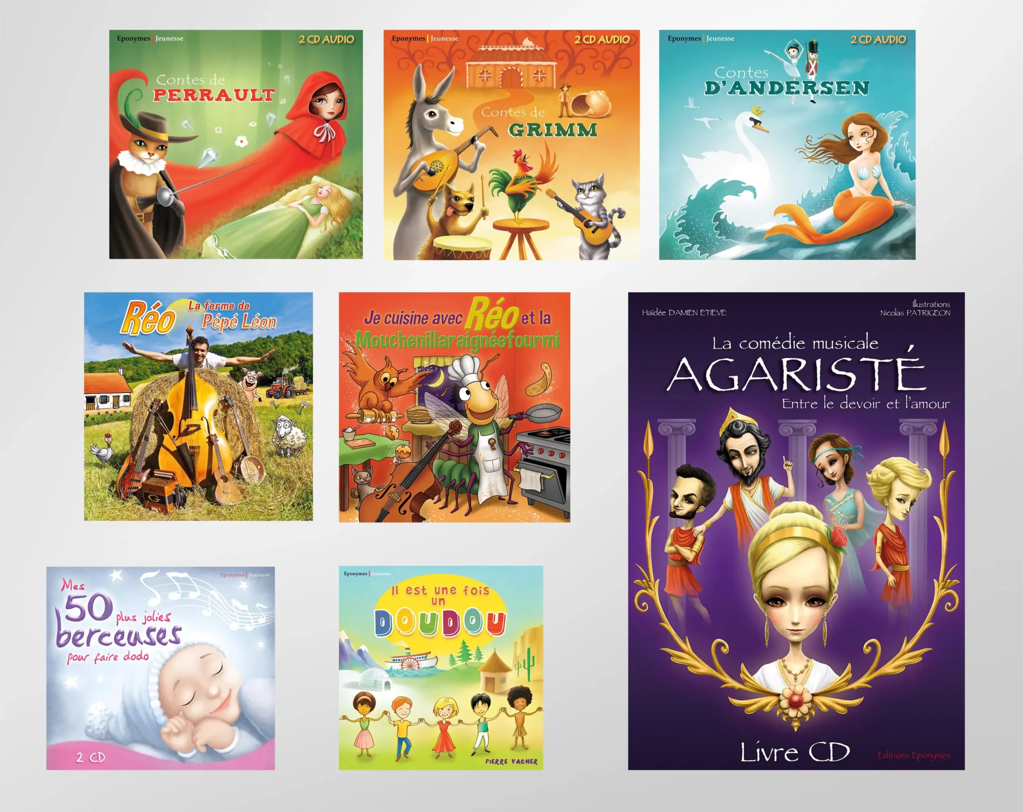 Illustrations pour livres audios aux formats CD, plastique, cartonné (digisleeve), et livre, réalisées pour les Éditions Éponymes.