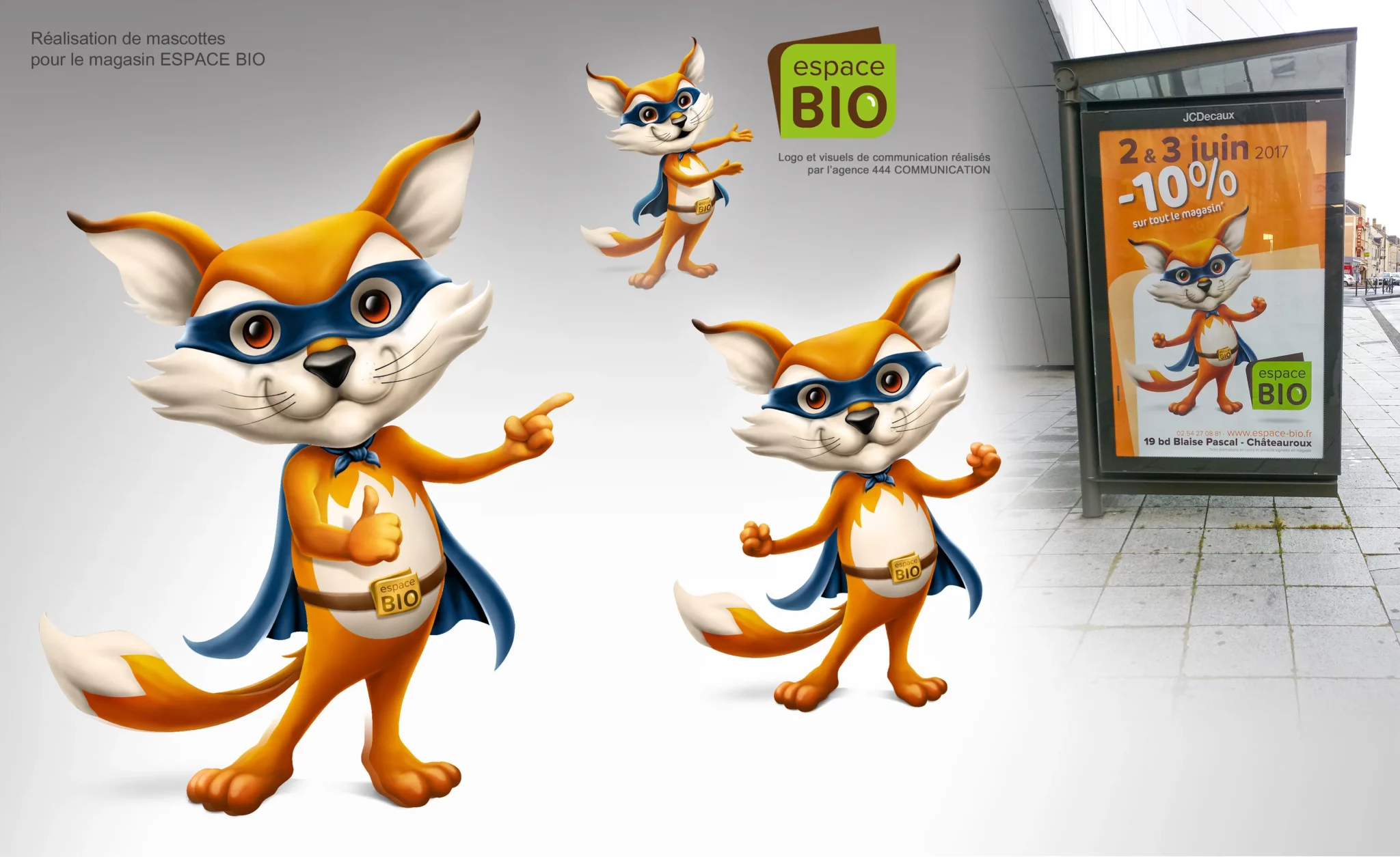 Illustration de la mascotte pour le magasin 100% bio, ESPACE BIO à Châteauroux, 36000
