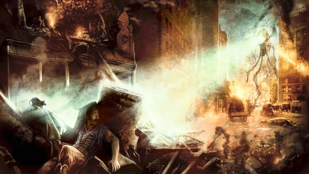 Illustration d’après le livre de H.G. Wells « La guerre des mondes » : la plante rouge