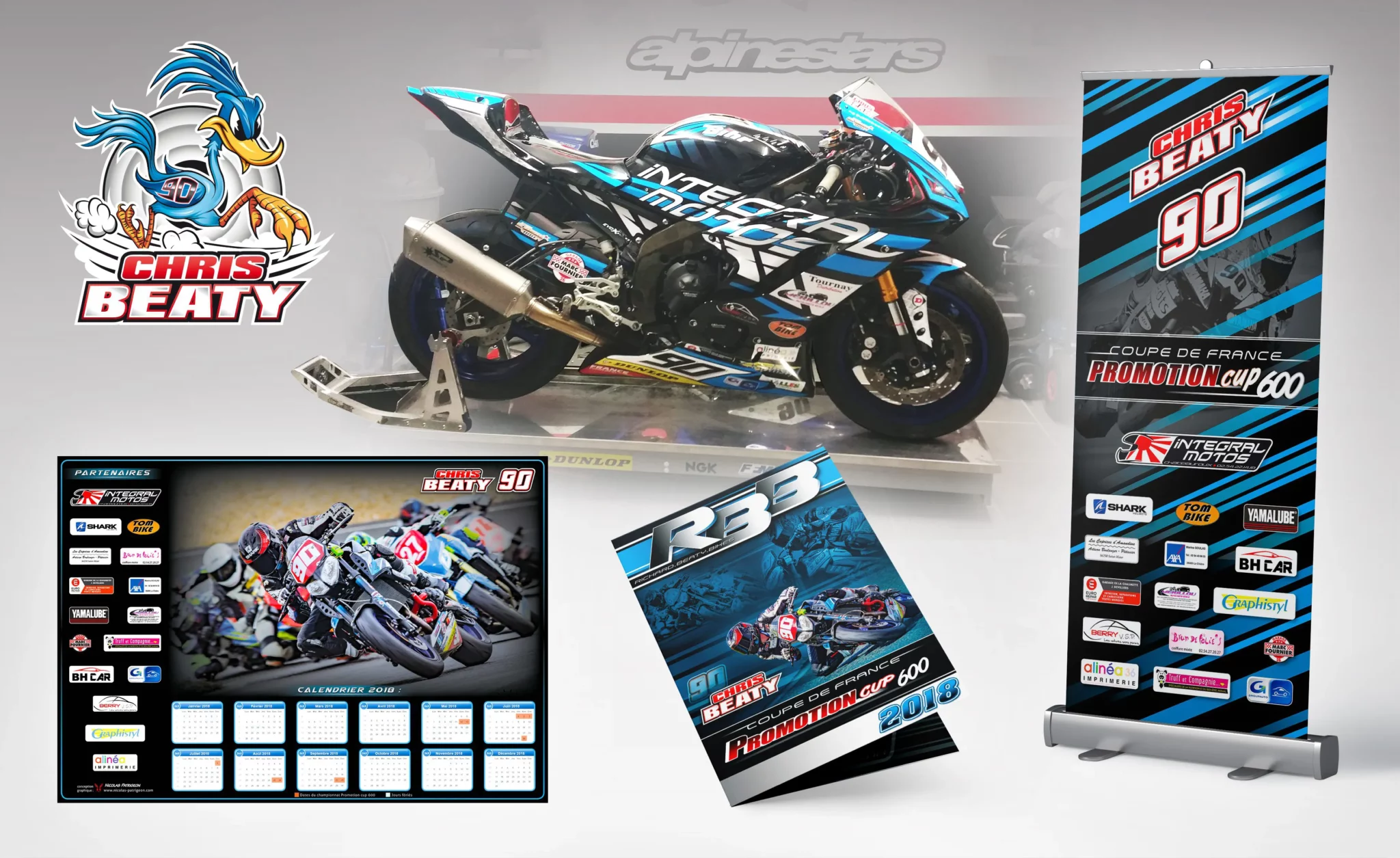 Conceptions graphiques réalisées pour le pilote moto Chris BEATY, engagé dans des championnats.