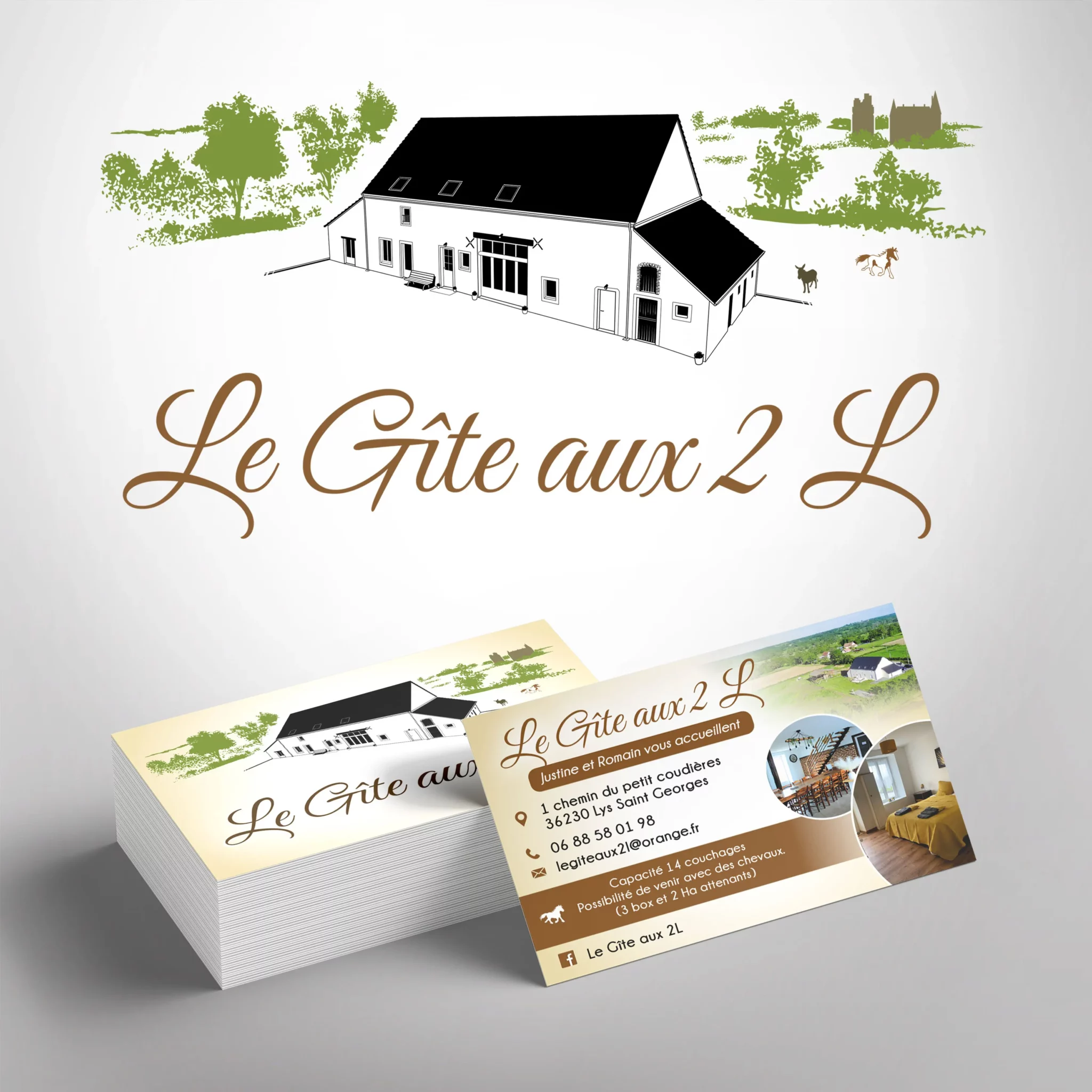 Conception du logo et des cartes de visite pour Le Gîte aux 2 L.
