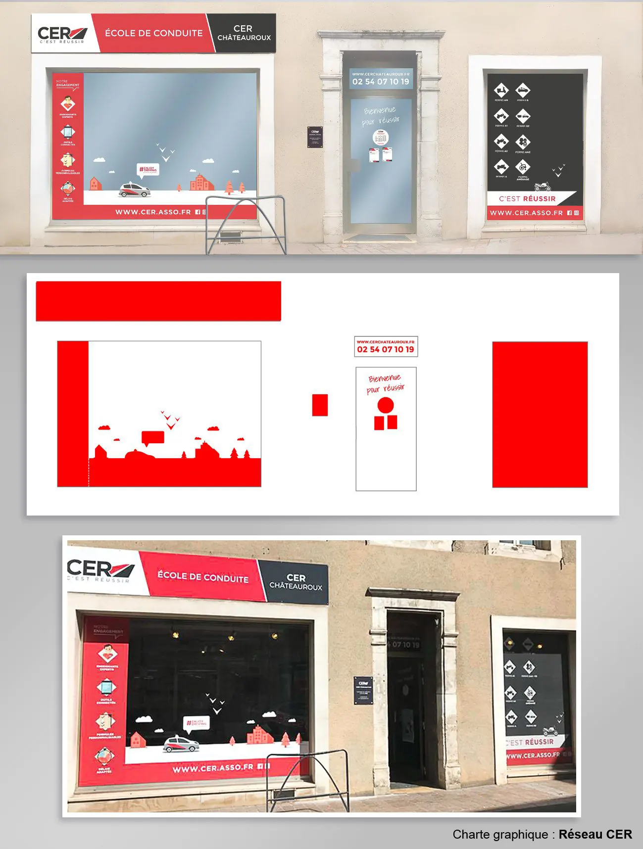 Conception des éléments visuels (panneau d'enseigne, vitrines, plaque de certification) conformément à une charte graphique définie, avec préparation des fichiers pour impression et façonnage.